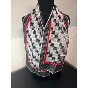 Sacha Vintage Scarf Geometric Polka Dot Black White Red Long Rectangular Scarf